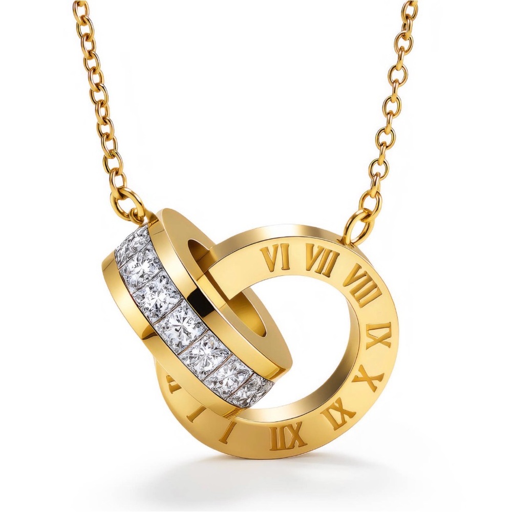 18k Gold plated steel Roman Numeral Pendant Necklace